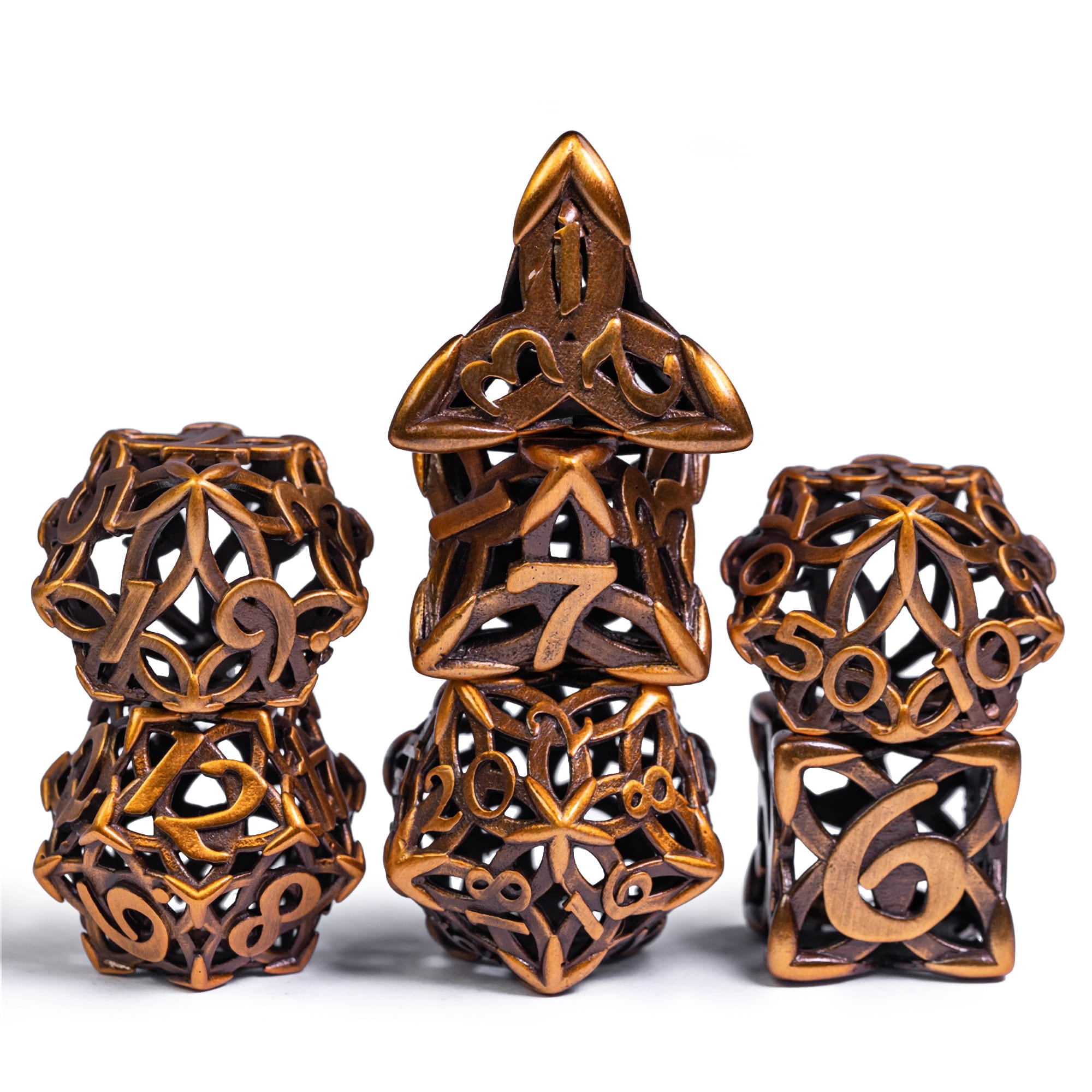 Cusdie Hollow Metal Dice, Celtic Knot D&D Dice, 7 Pcs Metal Dice Set, Polyhedral Dice Set, for Role Playing Game MTG Pathfinder