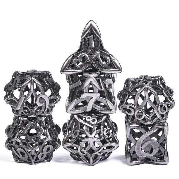 Cusdie Hollow Metal Dice, Celtic Knot D&D Dice, 7 Pcs Metal Dice Set, Polyhedral Dice Set, for Role Playing Game MTG Pathfinder