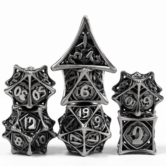 Cusdie Hollow Metal Dice, Cobweb D&D Dice, 7 Pcs Metal Dice Set, Polyhedral Dice Set, for Role Playing Game MTG Pathfinder