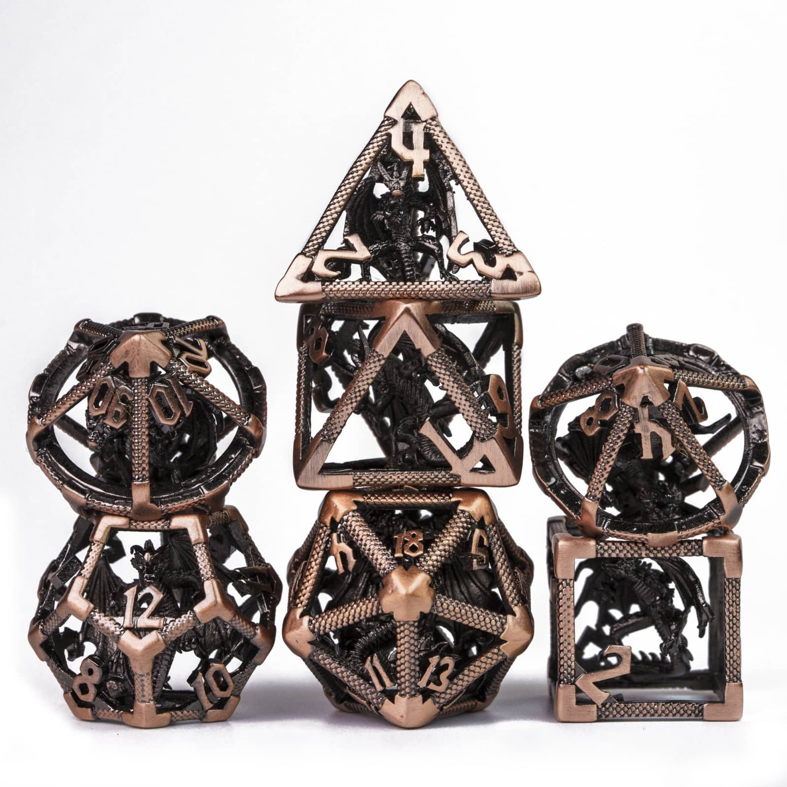 Cusdie Hollow Metal Dice, D&D Dice with Dragon Inside, 7 Pcs DND Dice Set, Polyhedral Dice Set, for Role Playing Game MTG Pathfinder
