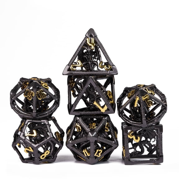 Cusdie Hollow Metal Dice, D&D Dice with Dragon Inside, 7 Pcs DND Dice Set, Polyhedral Dice Set, for Role Playing Game MTG Pathfinder