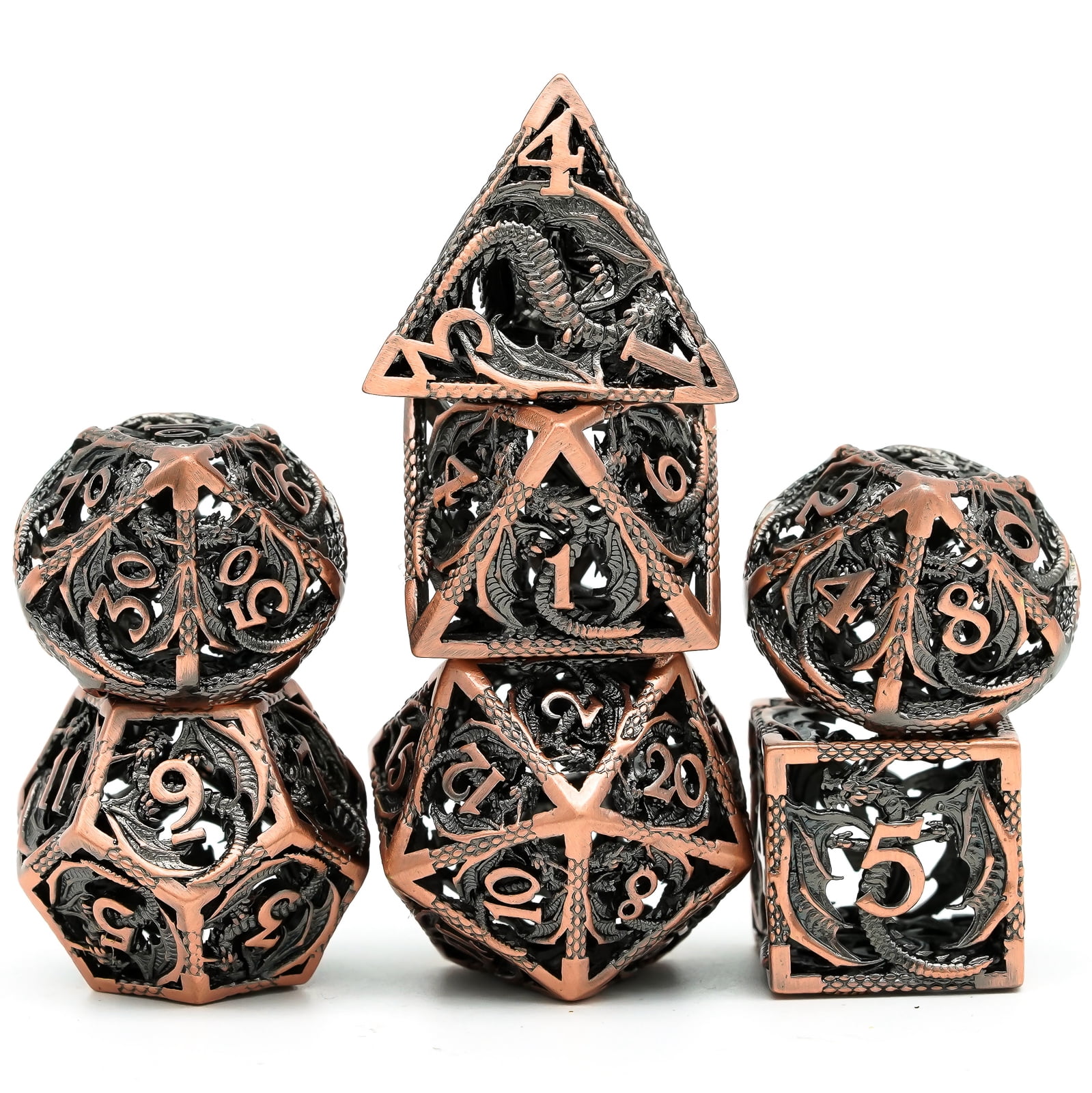 Cusdie Hollow Metal Dice, Flying Dragon D&D Dice, 7 Pcs DND Dice Set, Polyhedral Dice Set, for Role Playing Game MTG Pathfinder