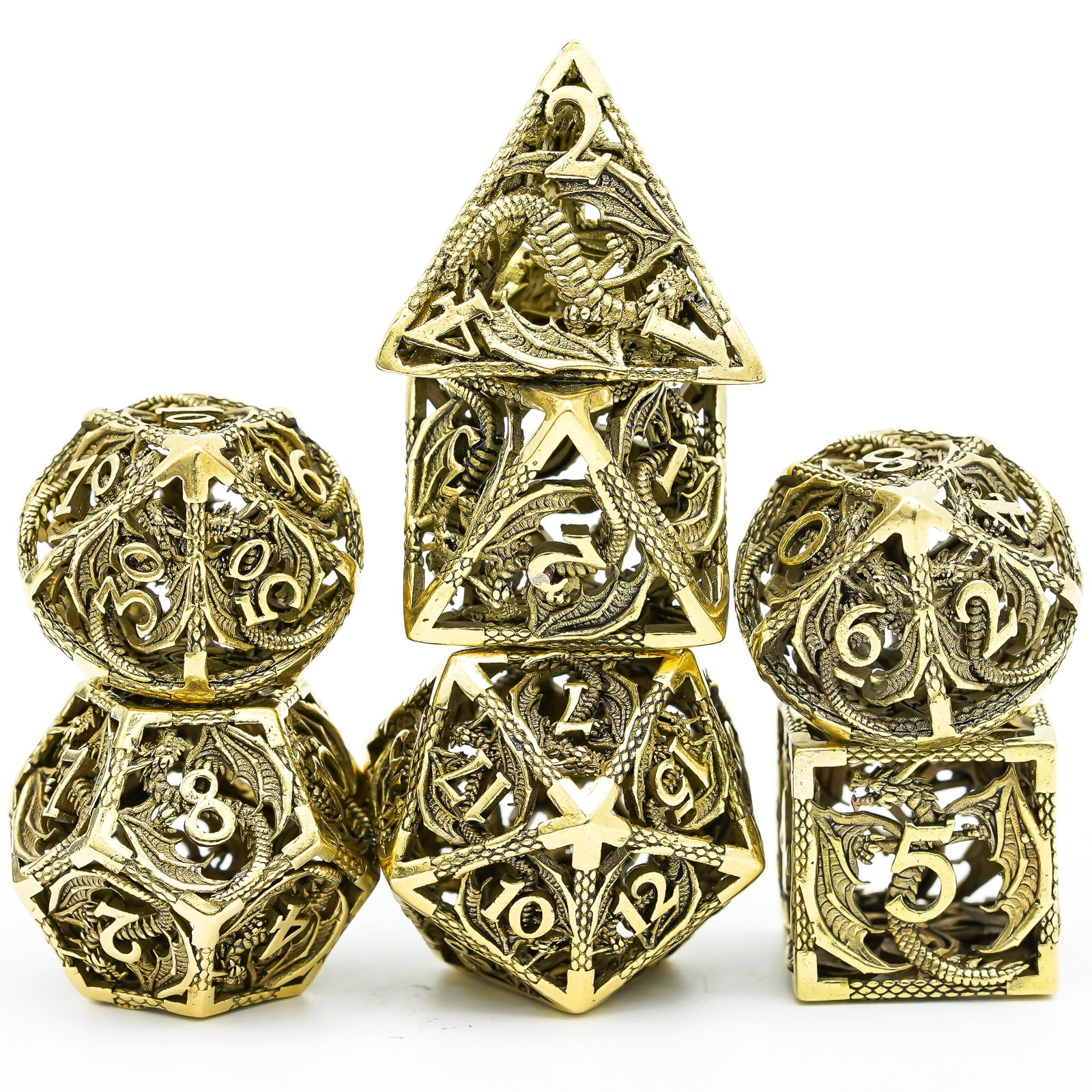 Cusdie Hollow Metal Dice, Flying Dragon D&D Dice, 7 Pcs DND Dice Set, Polyhedral Dice Set, for Role Playing Game MTG Pathfinder