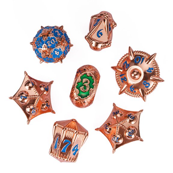 Cusdie Metal DND Dice Set, 7 die Metal Polyhedral D&D Dice Set Dragon Theme Dice for DND Dungeons and Dragons TTRPG Role Playing Games