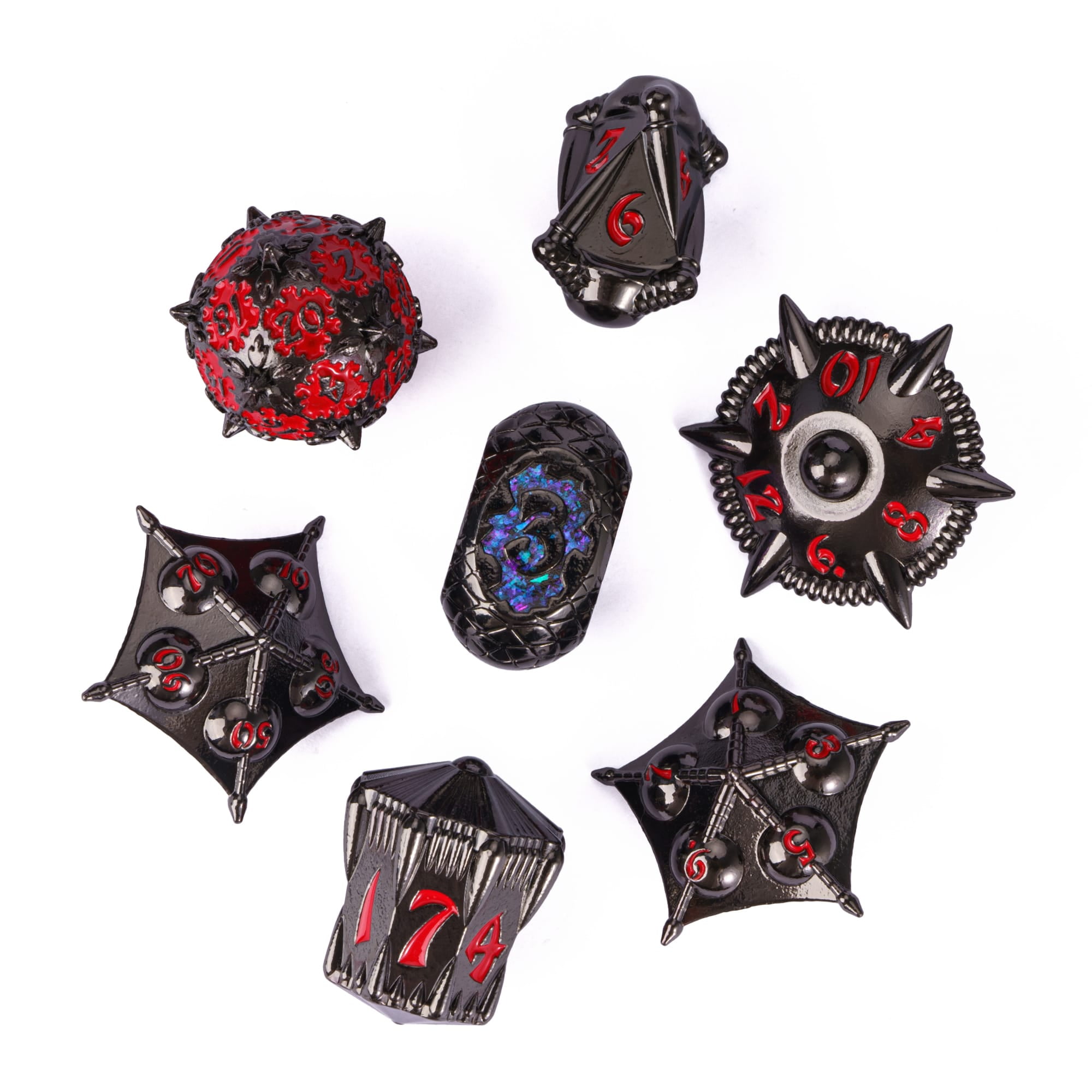 Cusdie Metal DND Dice Set, 7 die Metal Polyhedral D&D Dice Set Dragon Theme Dice for DND Dungeons and Dragons TTRPG Role Playing Games