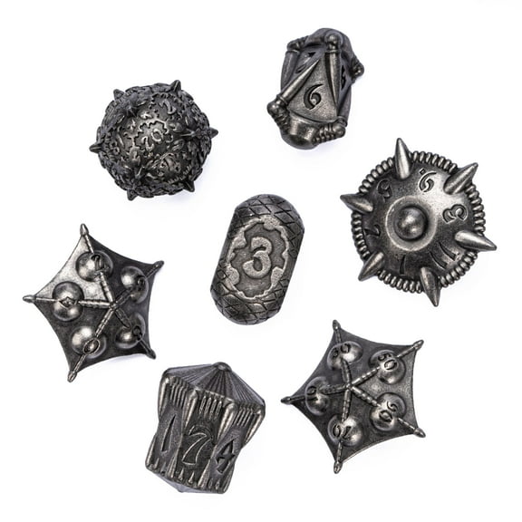 Cusdie Metal DND Dice Set, 7 die Metal Polyhedral D&D Dice Set Dragon Theme Dice for DND Dungeons and Dragons TTRPG Role Playing Games