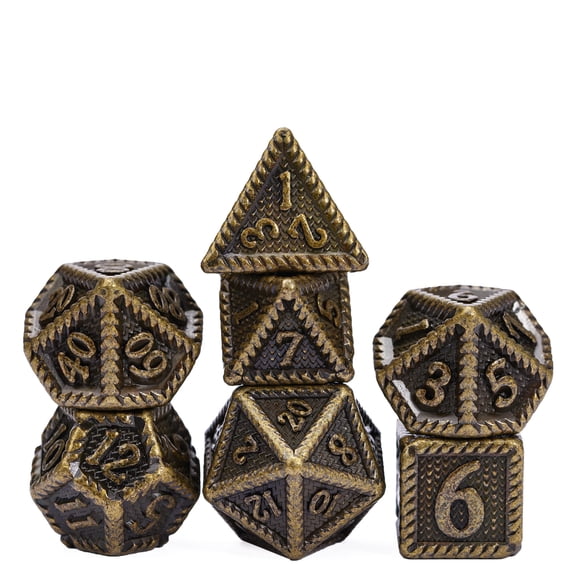 Cusdie Metal DND Dice Set, 7 die Metal Polyhedral D&D Dice Set Serrated Edge Dice for DND Dungeons and Dragons TTRPG Role Playing Games