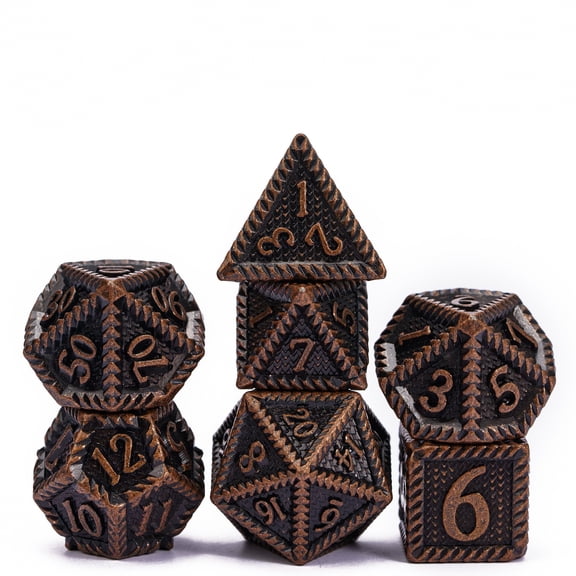 Cusdie Metal DND Dice Set, 7 die Metal Polyhedral D&D Dice Set Serrated Edge Dice for DND Dungeons and Dragons TTRPG Role Playing Games