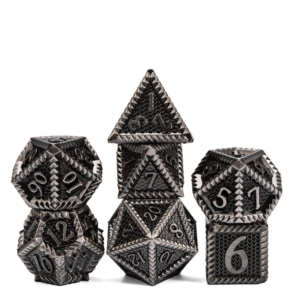 Cusdie Metal DND Dice Set, 7 die Metal Polyhedral D&D Dice Set Serrated Edge Dice for DND Dungeons and Dragons TTRPG Role Playing Games
