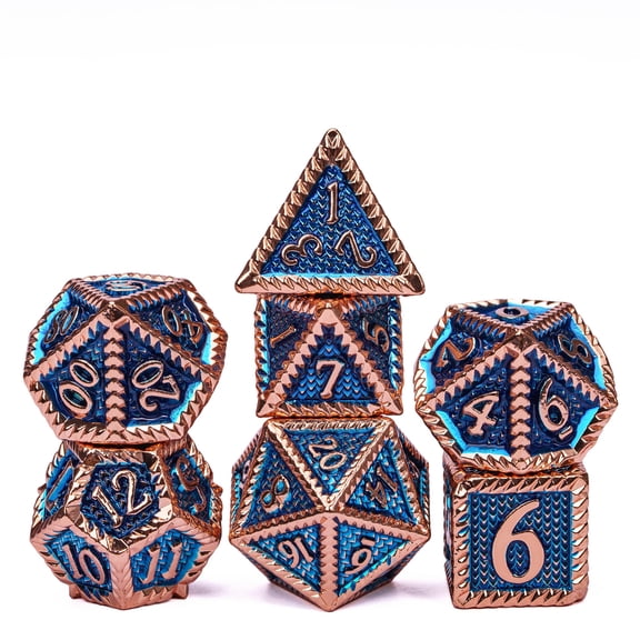 Cusdie Metal DND Dice Set, 7 die Metal Polyhedral D&D Dice Set Serrated Edge Dice for DND Dungeons and Dragons TTRPG Role Playing Games