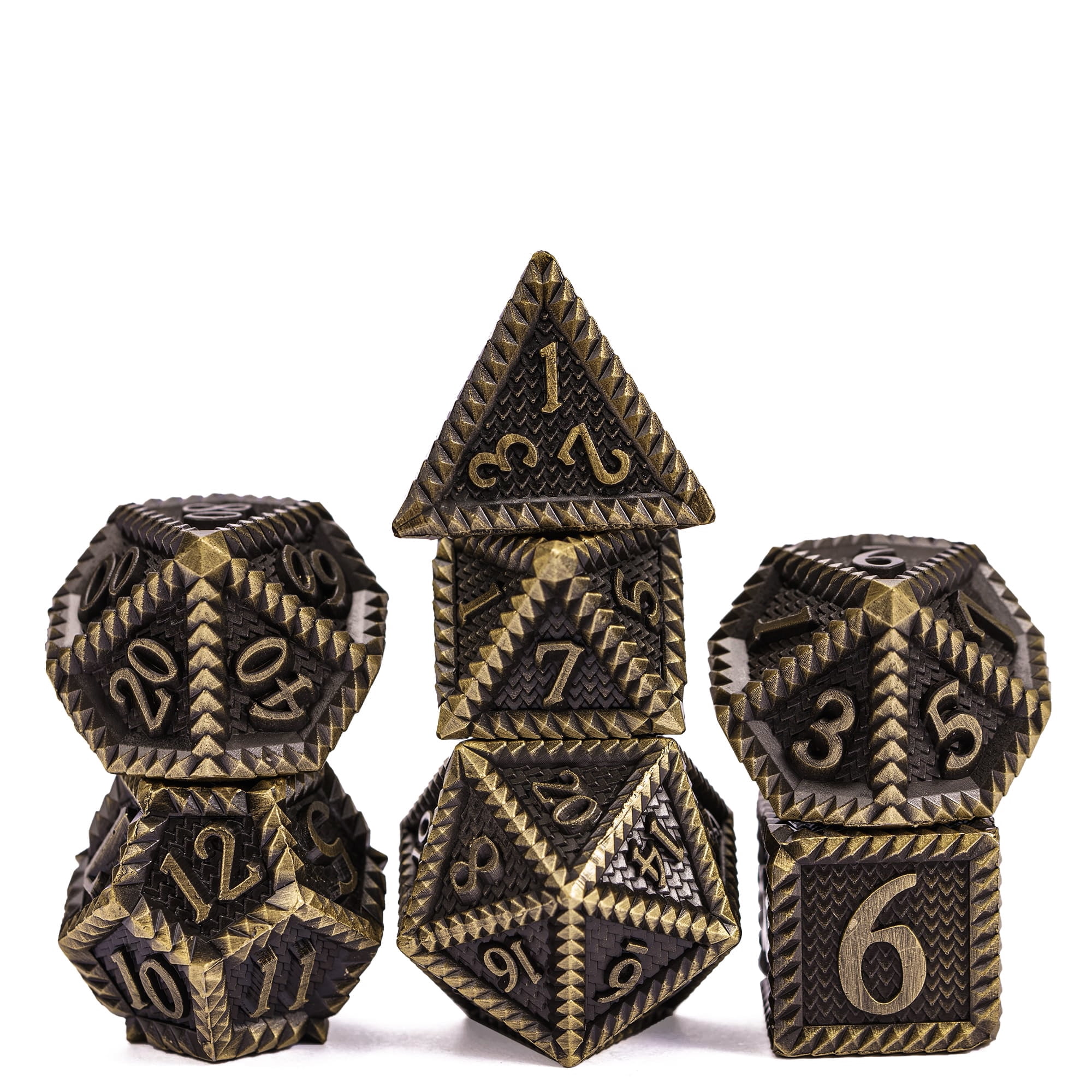 Cusdie Metal DND Dice Set, 7 die Metal Polyhedral D&D Dice Set Serrated Edge Dice for DND Dungeons and Dragons TTRPG Role Playing Games