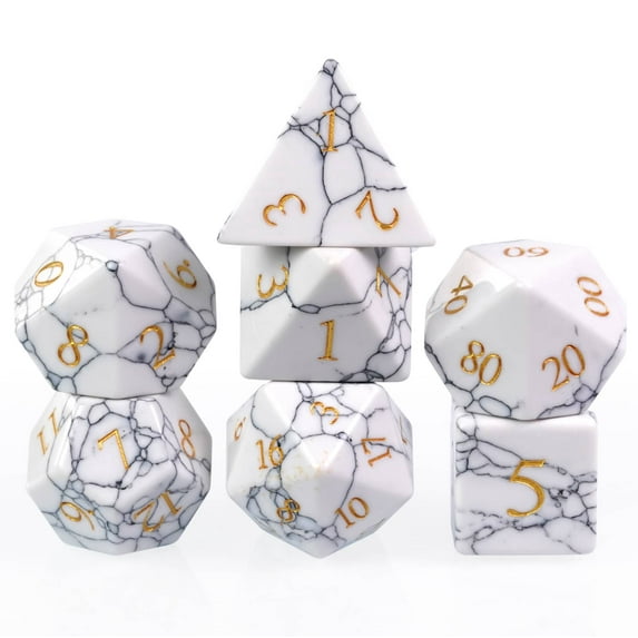 Cusdie Set of 7 Handmade DND Stone Dice, 16mm Polyhedral Stone Dice Set with Leather Box, D&D Dices for Collection