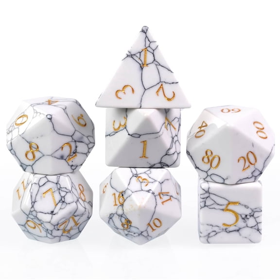 Cusdie Set of 7 Handmade DND Stone Dice, 16mm Polyhedral Stone Dice Set with Leather Box, D&D Dices for Collection