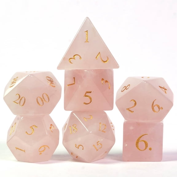 Cusdie Set of 7 Handmade DND Stone Dice, 16mm Polyhedral Stone Dice Set with Leather Box, D&D Dices for Collection