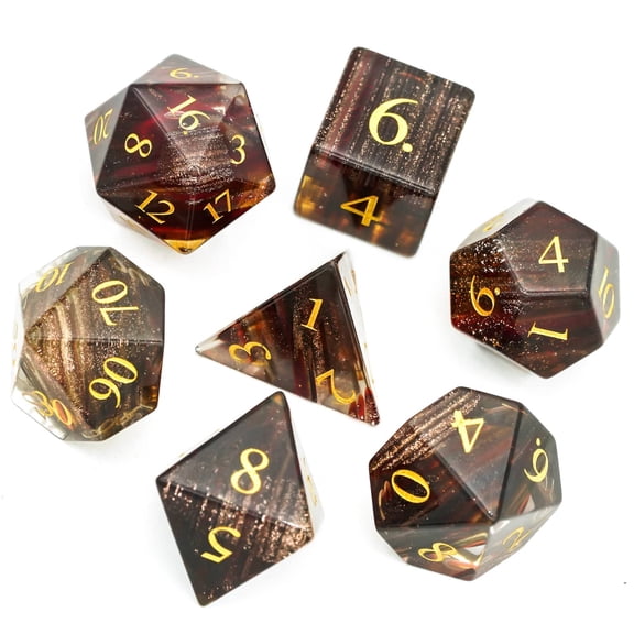 Cusdie Set of 7 Handmade Glass Dice, 16mm Polyhedral D&D Dice Set with Leather Box, DND Dices for Collection