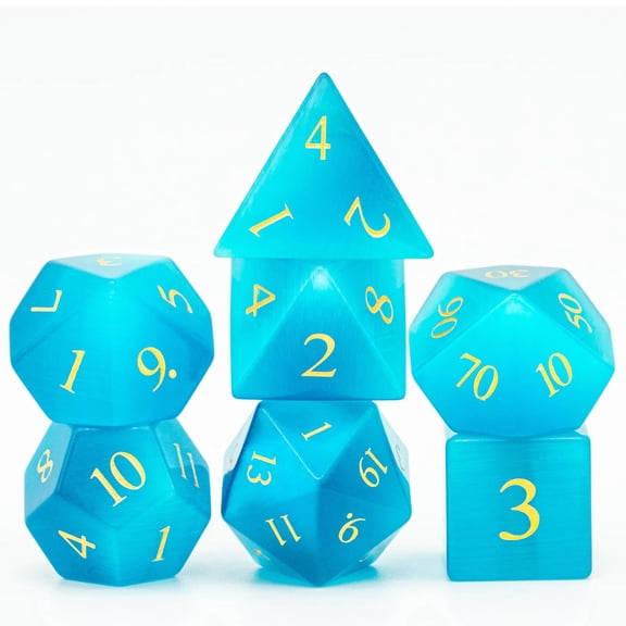 Cusdie Set of 7 Handmade Stone Dice, 16mm Polyhedral Stone D&D Dice Set with Leather Box, DND Dices for Collection