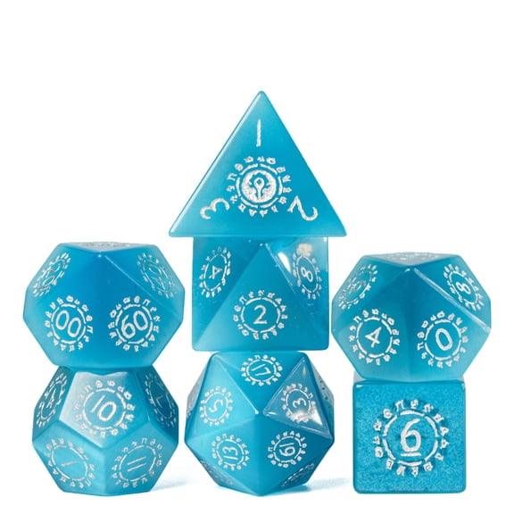 Cusdie Set of 7 Handmade Stone Dice, 16mm Polyhedral Stone D&D Dice Set with Leather Box, DND Dices for Collection