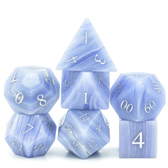 Cusdie Set of 7 Handmade Stone Dice, 16mm Polyhedral Stone D&D Dice Set with Leather Box, DND Dices for Collection