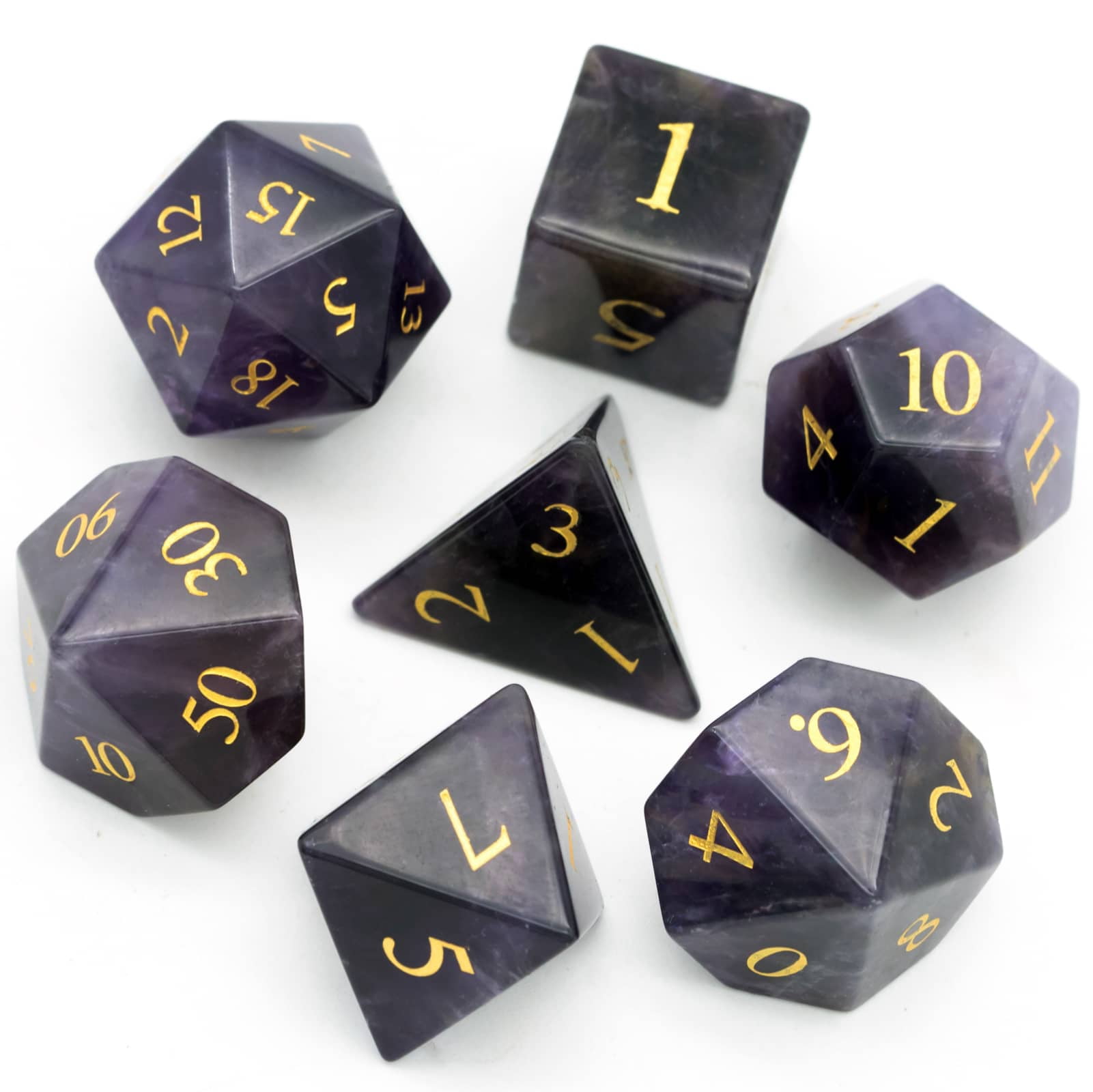 Cusdie Set of 7 Handmade Stone Dice, 16mm Polyhedral Stone D&D Dice Set with Leather Box, DND Dices for Collection