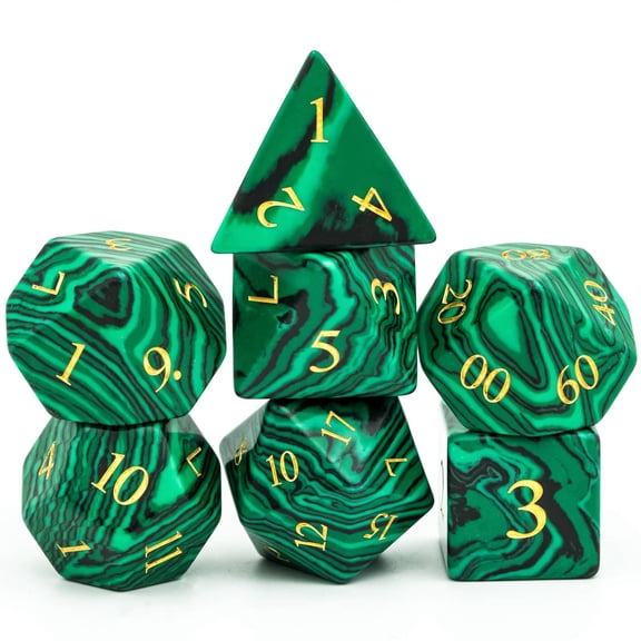 Cusdie Set of 7 Handmade Stone Dice, 16mm Polyhedral Stone D&D Dice Set with Leather Box, DND Dices for Collection