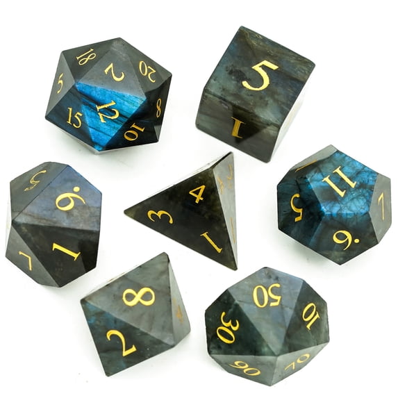 Cusdie Set of 7 Handmade Stone Dice, 16mm Polyhedral Stone D&D Dice Set with Leather Box, DND Dices for Collection