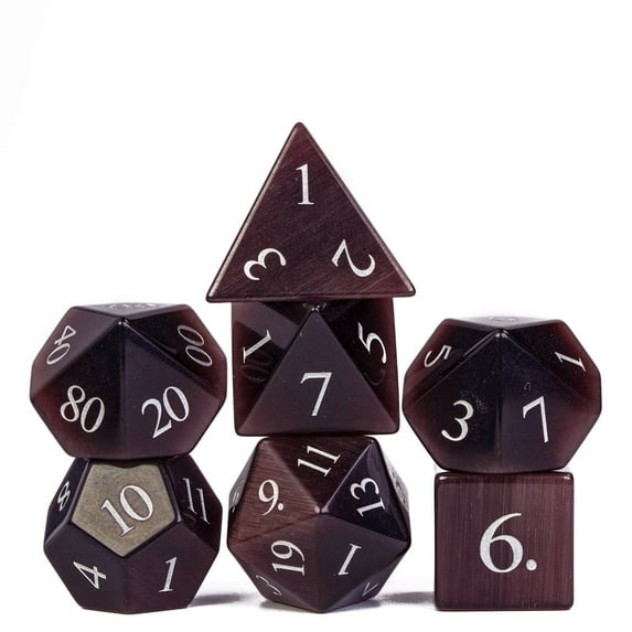 Cusdie Set of 7 Handmade Stone Dice, 16mm Polyhedral Stone D&D Dice Set with Leather Box, DND Dices for Collection