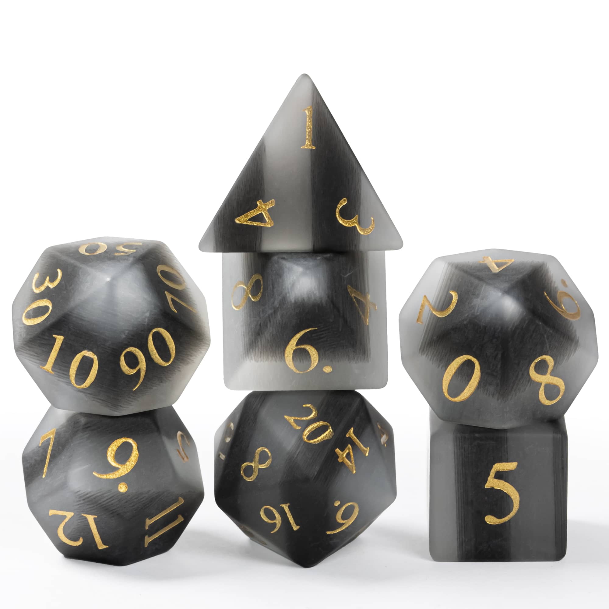 Cusdie Set of 7 Handmade Stone Dice, 16mm Polyhedral Stone D&D Dice Set with Leather Box, DND Dices for Collection