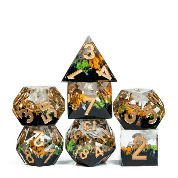 Cusdie Sharp Edges DND Dice, 7 PCs D&D Dice, Handcrafted Polyhedral Dice Set, for Role Playing Game MTG Pathfinder ( Four Seasons- Autumn )