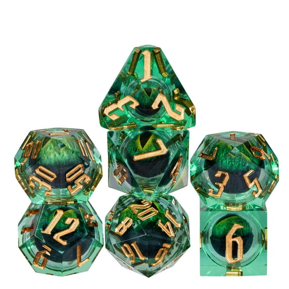Cusdie Sharp Edges DND Dice, Death Peeping Eyes Liquid Core Dice, 7 PCs D&D Dice, Handcrafted Polyhedral Dice Set, for TTRPG Role Playing Game Pathfinder