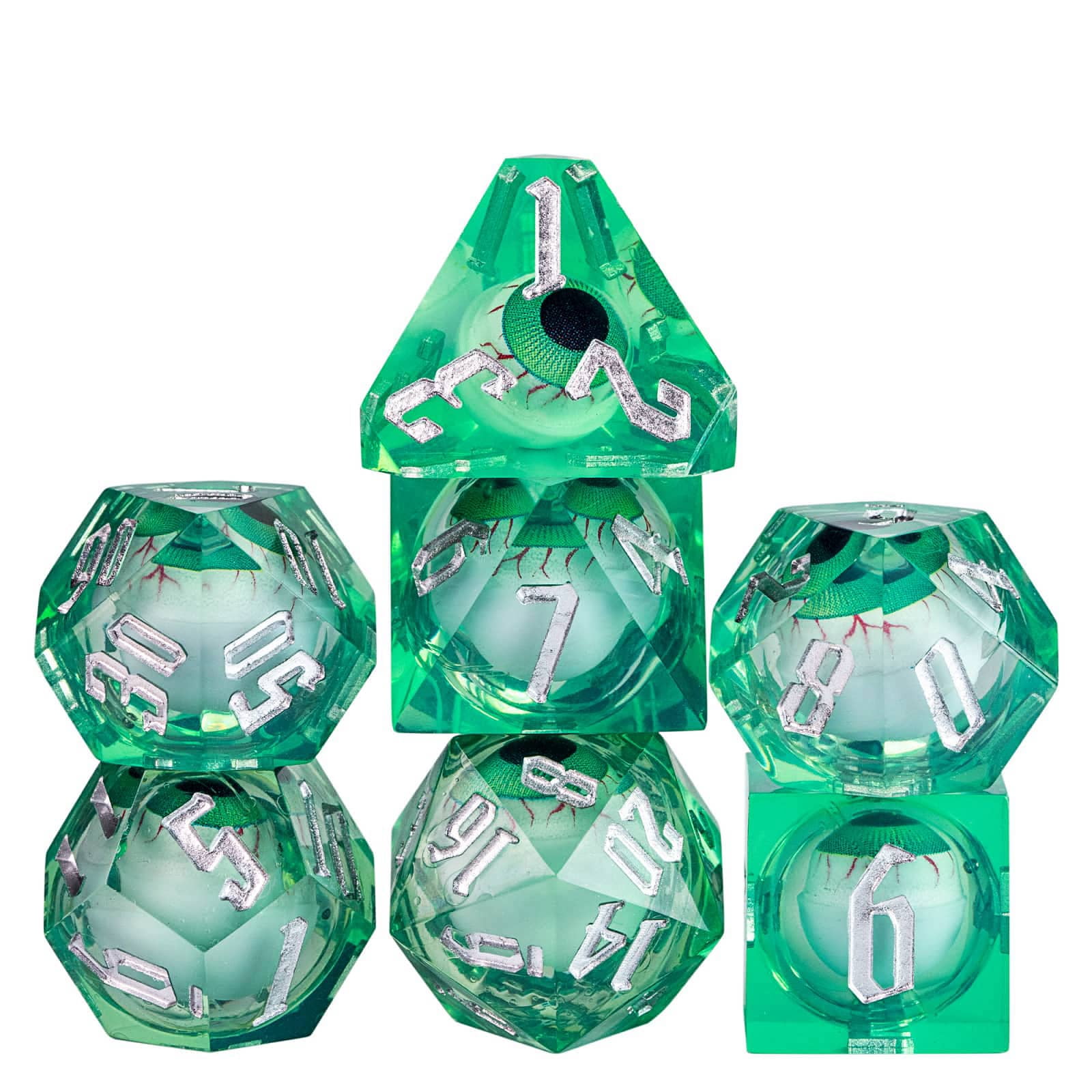 Cusdie Sharp Edges DND Dice, Death Peeping Eyes Liquid Core Dice, 7 PCs D&D Dice, Handcrafted Polyhedral Dice Set, for TTRPG Role Playing Game Pathfinder