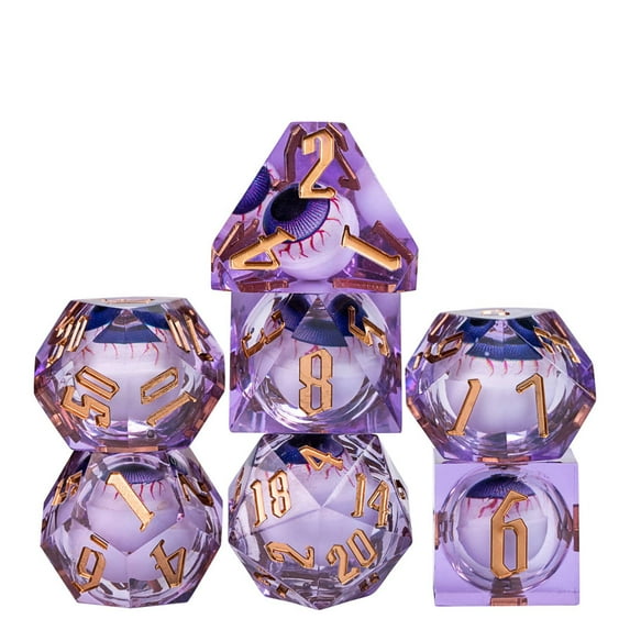 Cusdie Sharp Edges DND Dice, Death Peeping Eyes Liquid Core Dice, 7 PCs D&D Dice, Handcrafted Polyhedral Dice Set, for TTRPG Role Playing Game Pathfinder