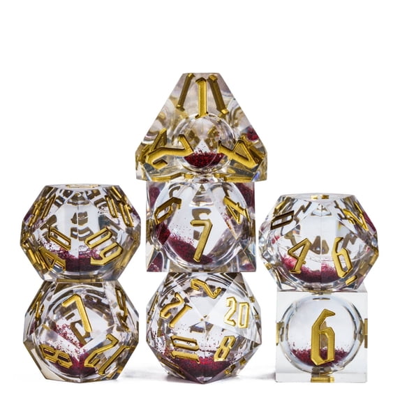 Cusdie Sharp Edges DND Dice, Liquid Core Quicksand Dice, 7 PCs D&D Dice, Handcrafted Polyhedral Dice Set, for TTRPG Role Playing Game Pathfinder