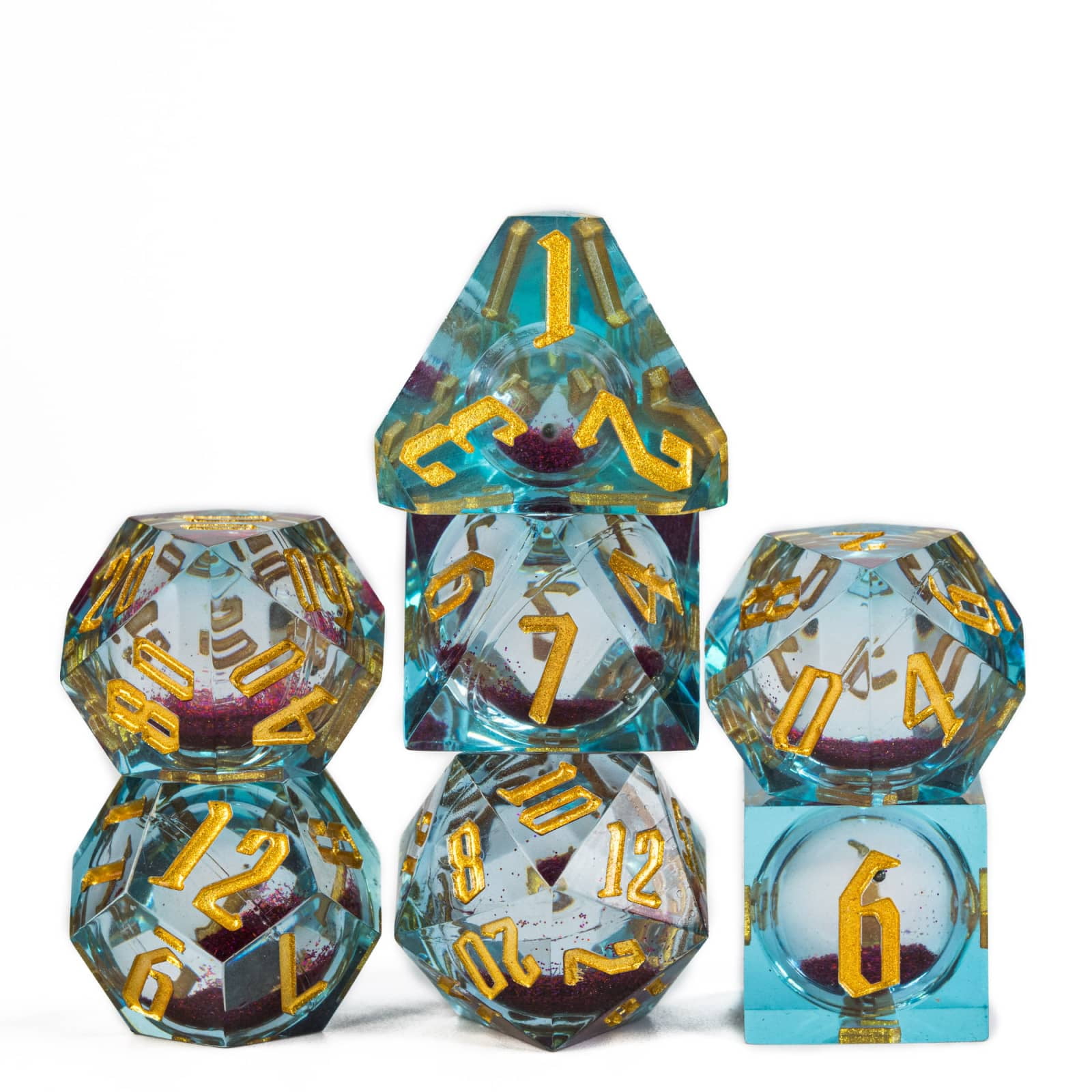 Cusdie Sharp Edges DND Dice, Liquid Core Quicksand Dice, 7 PCs D&D Dice, Handcrafted Polyhedral Dice Set, for TTRPG Role Playing Game Pathfinder