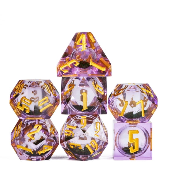 Cusdie Sharp Edges DND Dice, Liquid Core Quicksand Dice, 7 PCs D&D Dice, Handcrafted Polyhedral Dice Set, for TTRPG Role Playing Game Pathfinder