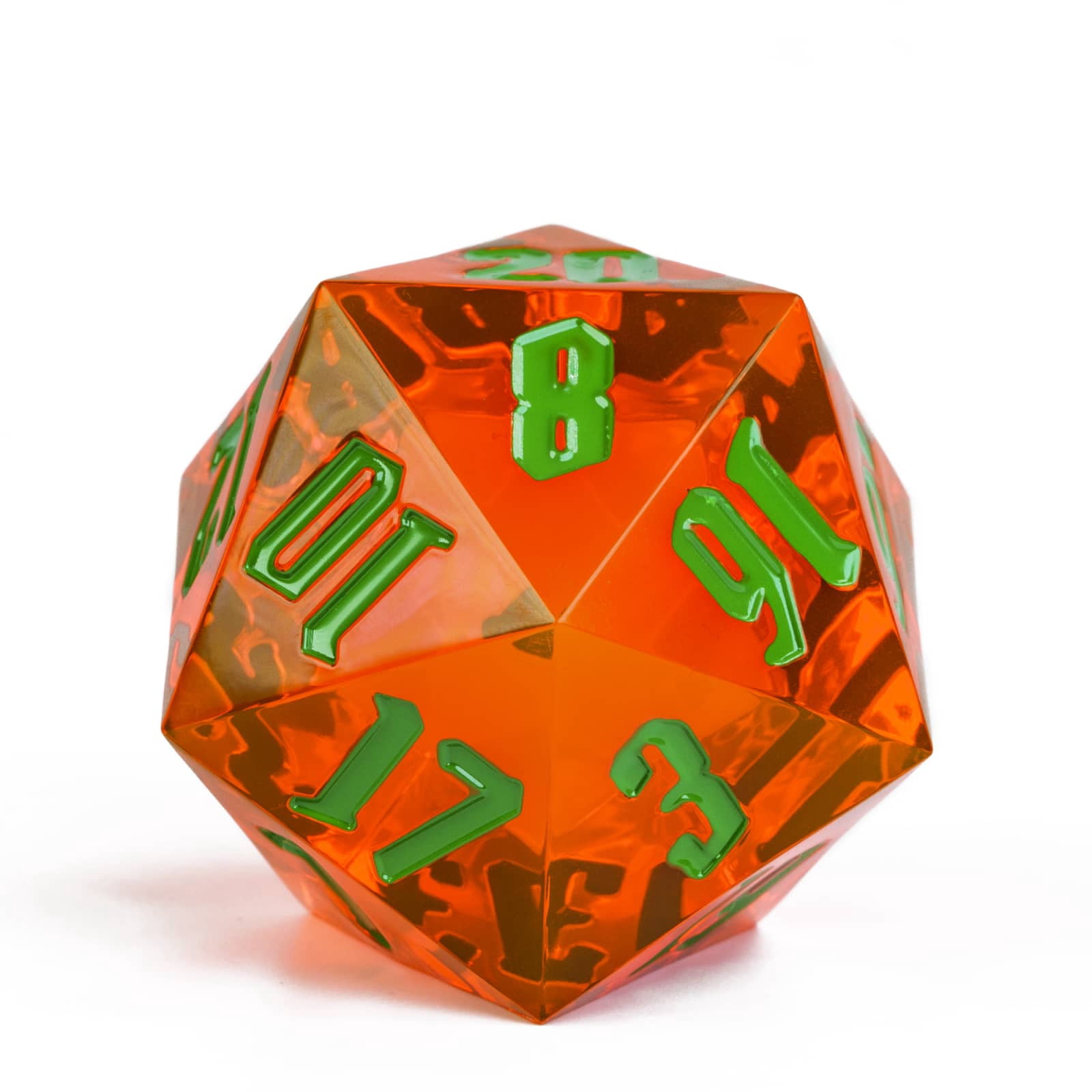 Cusdie Grote D20 dobbelstenen 55 mm met scherpe randen, D & D 20-zijdige dobbelstenen, handgemaakte DND Giant D20 voor RPG, tafelspellen (groene schedel