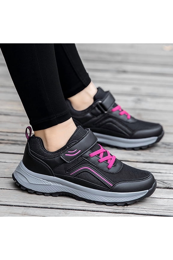 Womens Walking Shoes Slip On Sneakers Lightweight Breathable Mesh Comfortable Casual Sports Shoes for Women with Hook Loop Strap Black Purple