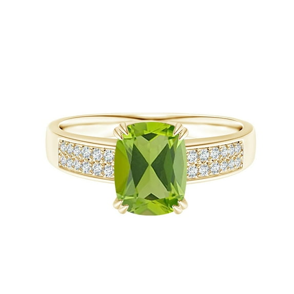 Cushion 2.75 Ctw Peridot 925 Sterling Silver Yellow Plated Engagement Ring