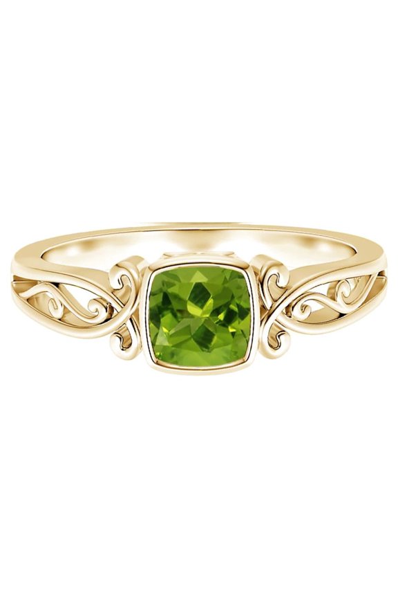 Cushion 2 Ct Peridot Bezel Set 925 Sterling Silver Yellow Plated Engagement Ring