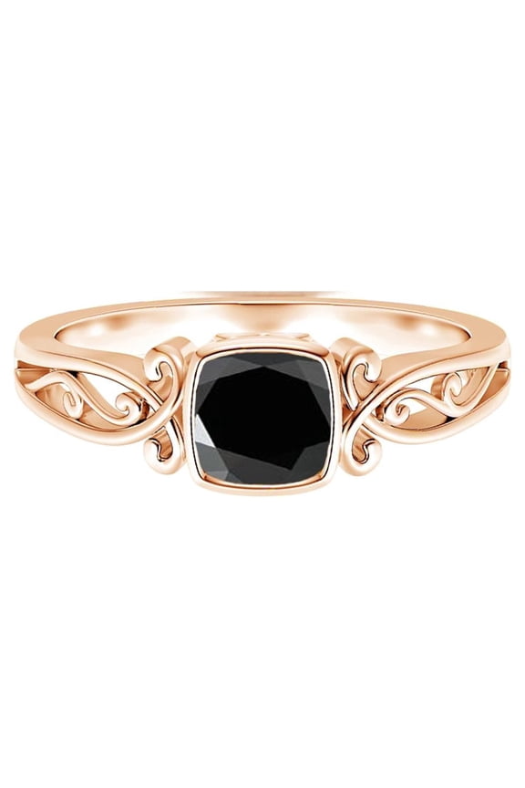 Cushion 2 Ctw Black Spinel Bezel Set 925 Silver Rose Gold Vermeil Ring