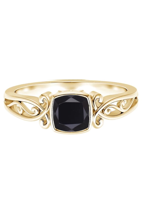Cushion 2 Ctw Black Spinel Bezel Set 925 Silver Yellow Gold Vermeil Ring