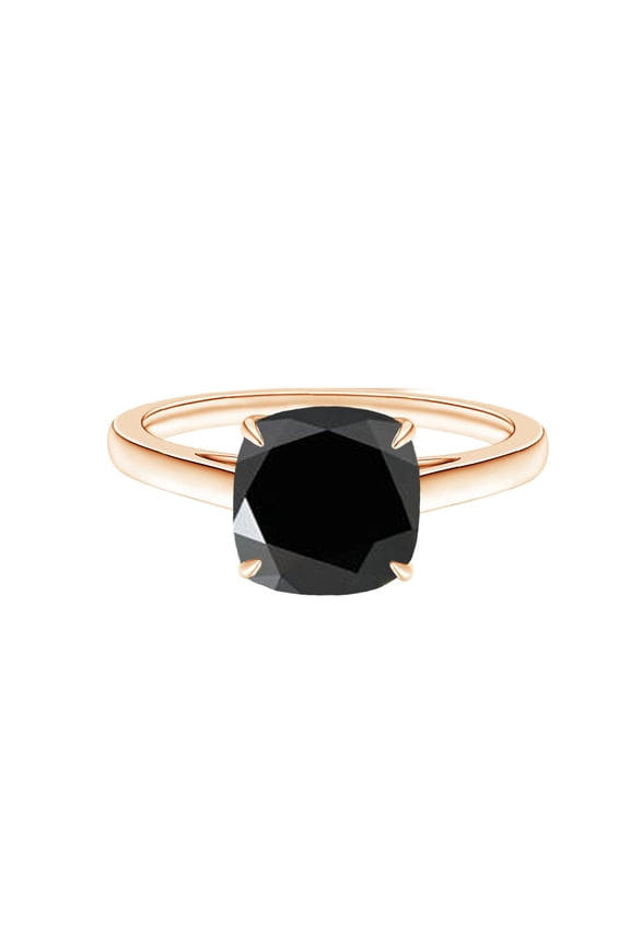 Cushion 2 Ctw Black Spinel Solitaire 925 Silver Rose Gold Vermeil Ring