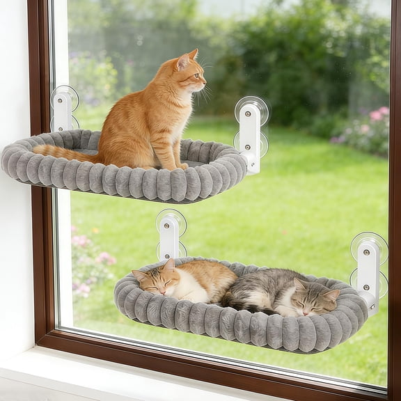 Cushion Bed Gray-L Cat Hammock Window Perch for Indoor Cats
