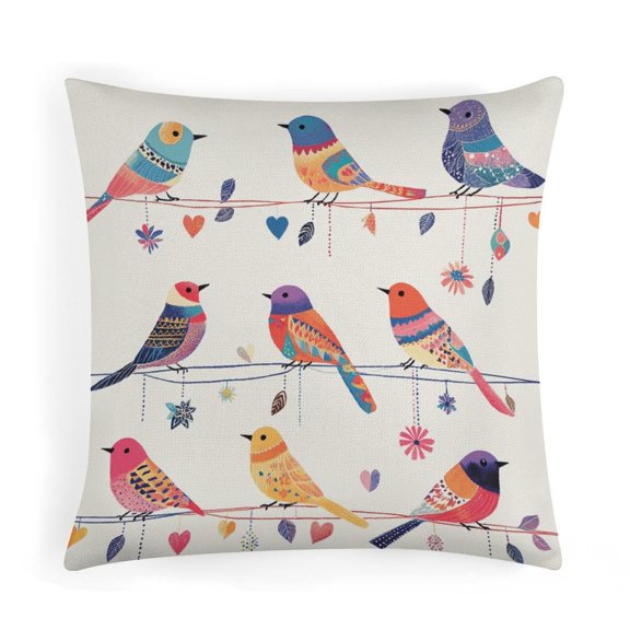 Cushion Case Colorful Floral Bird Whimsical & Playful Zippered Pillow Cover Spring Bird Spring Pillow Covers for Couch Bed Home Decor 20"x20"