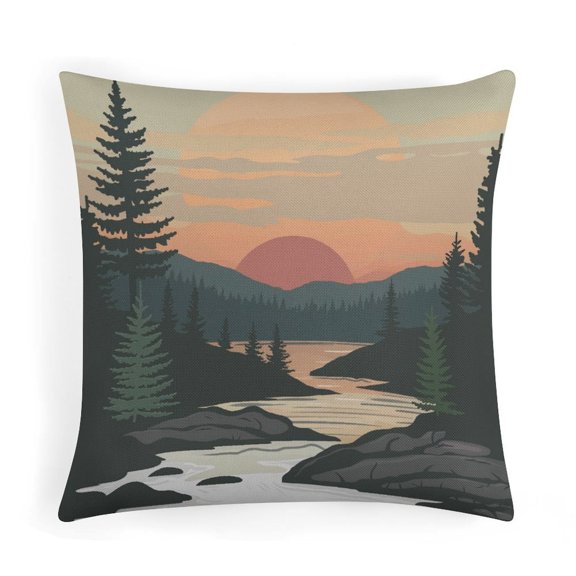 Cushion Case Mountain Adventure Decorative Throw Pillow Covers Camp with Mountain Spring Pillow Covers for Home Bed Sofa 16"x16"