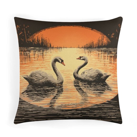 Cushion Case Two Swans Swimming In Water Pillowcase Farm Decorations Pillow Case Beautiful Swan Bed Throw Pillows Home Sofa Decor Pillowcase 20"x20"