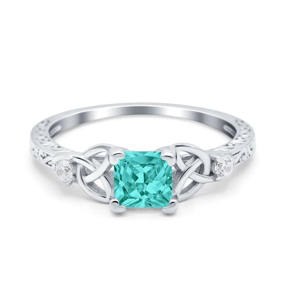 Cushion Celtic Art Deco Ring Paraiba Tourmaline CZ 925 Sterling Silver Size 10