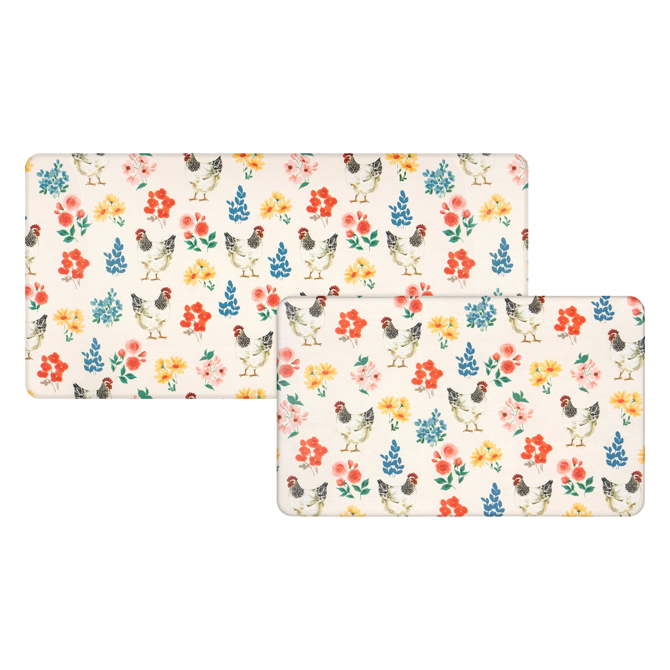 Apache Mills Cushion Comfort Multi-Color Folk Art Chickens Kitchen Anti-Fatigue Mat, 18" x 30" & 20" x 41", 2 pack