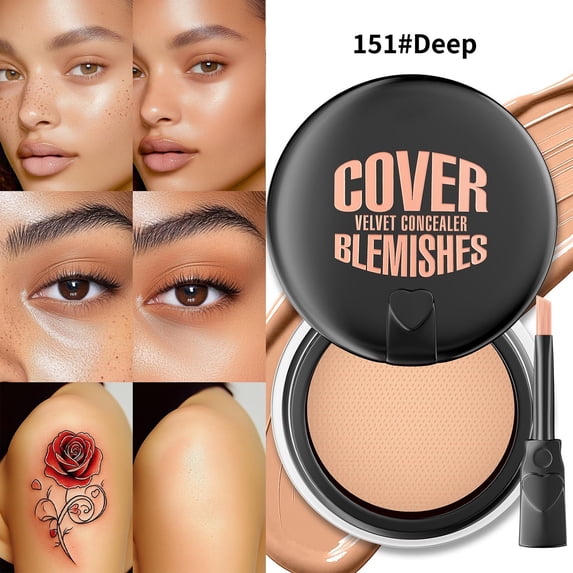 Cushion Concealer With Brush,Concealer Under Eye Corrector Cream, Concealer Makeup Full Coverage Concealer, Waterproof Color Correcting Concealer Pot Concealer, Long-lasting Cover up(Deep)
