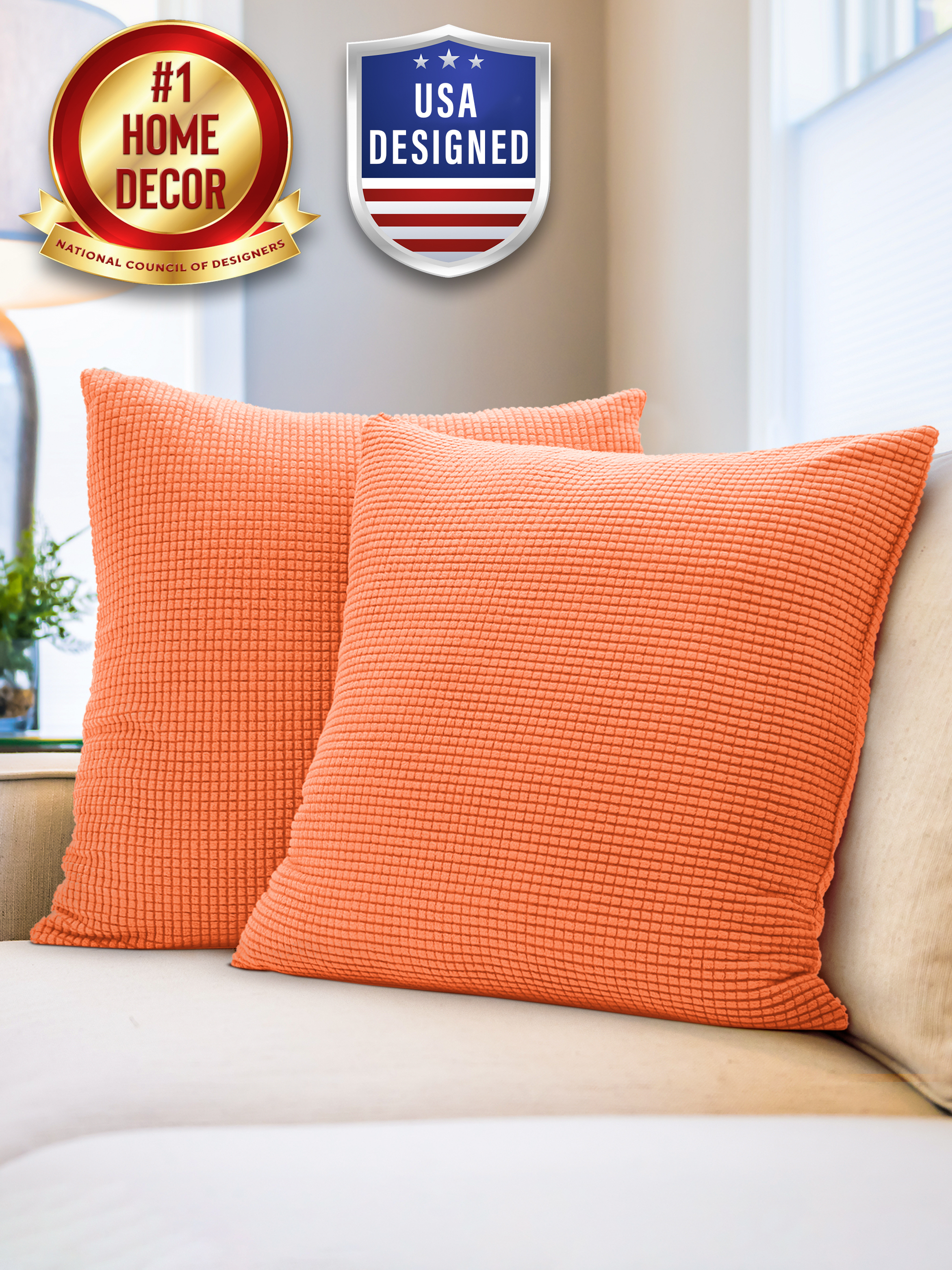 Cushion Cover 18 x 18" (Orange), Decorative Pillow Cover for Couch
