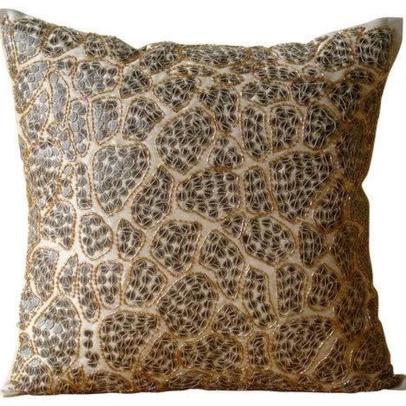Cushion Cover, Beige Cushion Cover, Leopard Sequins Pillow Cover, 20x20 inch (50x50 cm) Pillow Case, Geometric Pillow Cover, Square Silk Throw, Modern, Animal Print - Leopard Spots